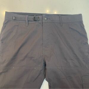 prAna Mens 33x32 Stretch Convertible Pants II Dark Gray Belt performance